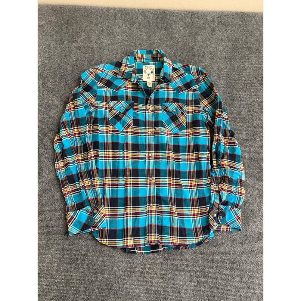 Diesel Mens Western Plaid Snap Button Long Sleeve Shirt Blue Size L RN93243